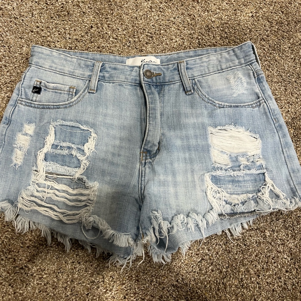 Distressed Light Blue Denim Shorts
